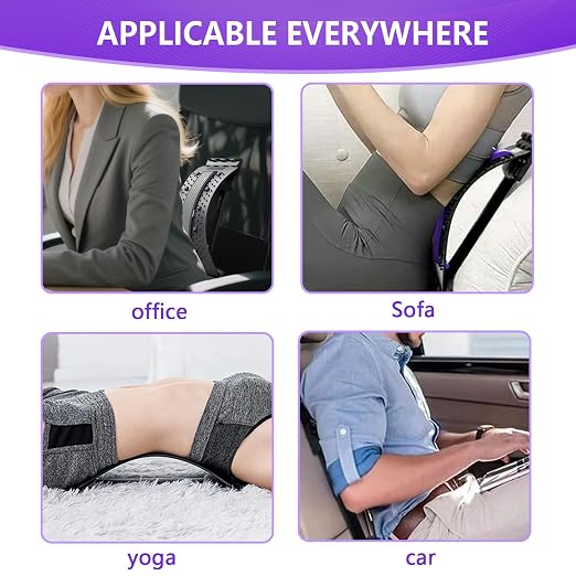 Back Stretcher - 4-Level Adjustable Lumbar Support Board & Back Cracker for Lower Back Pain Relief, Home Office Use (Purple)