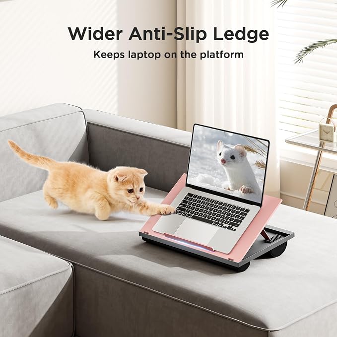 HUANUO Adjustable Lap Desk - with 8 Adjustable Angles & Dual Cushions Laptop Stand for Car Laptop Desk, Work Table, Lap Writing Board & Drawing Desk on Sofa or Bed, Pink | Dual-cushion base, carry handle, 30% thicker for durability, wider anti-slip led...