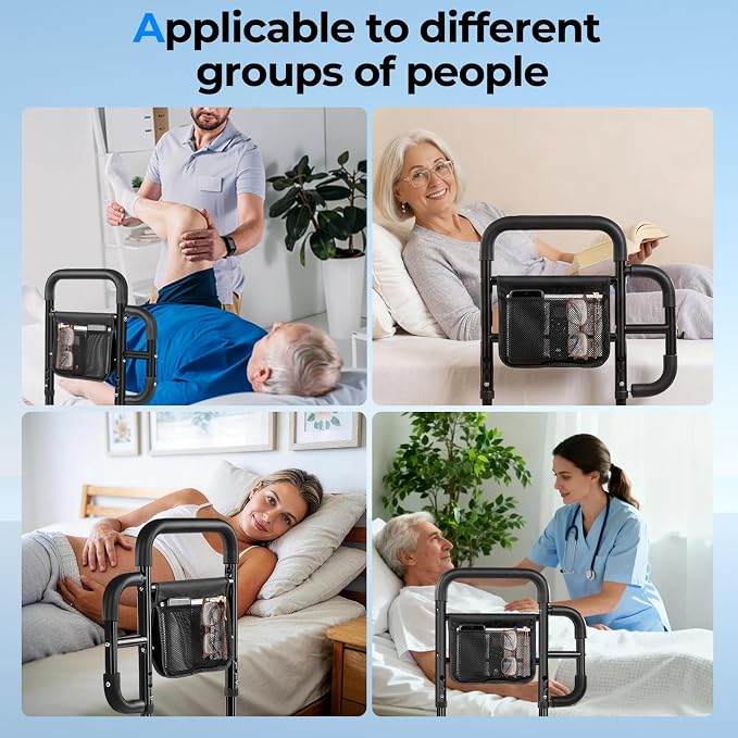 Bed Rails for Elderly Adults Safety, ASTM Tested 400 LBS Bed Assist Rail with Side Assist Handle, Ergonomic Foam Grip, Bed Cane for Seniors, Adjustable Height Thickened Carbon Steel Frame (Black)