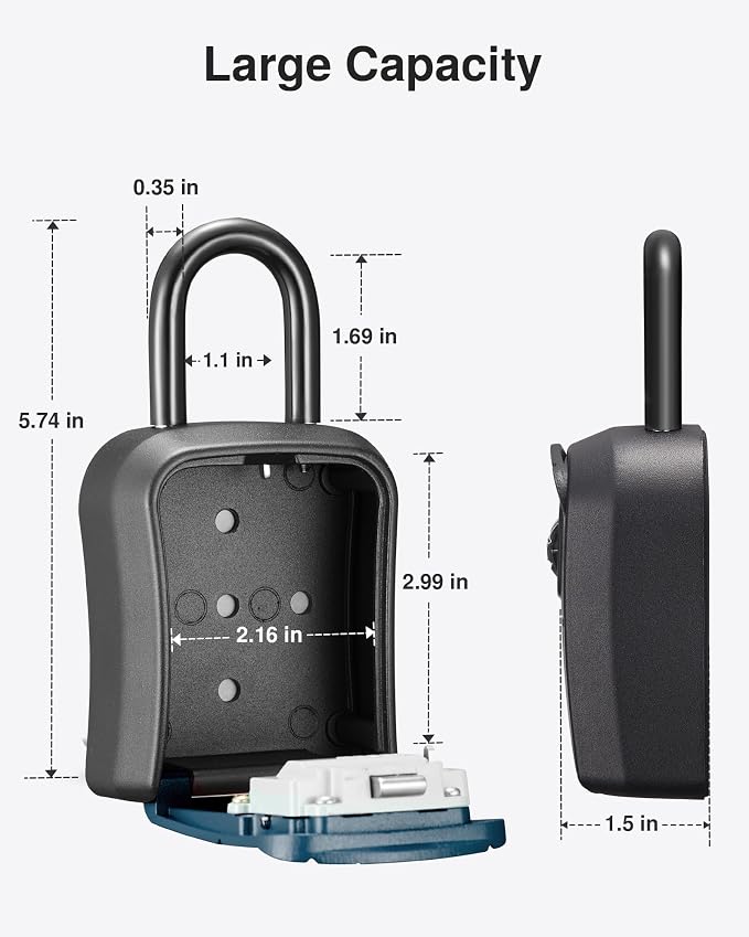 Puroma Key Lock Box Outdoor 4 Digit Code Combination Lockbox 1 Peacock Blue | For Contractors Guest Realtor Storage Keys, Portable, Home Wall Mount, Resettable, Combination, Weatherproof, High-capacity