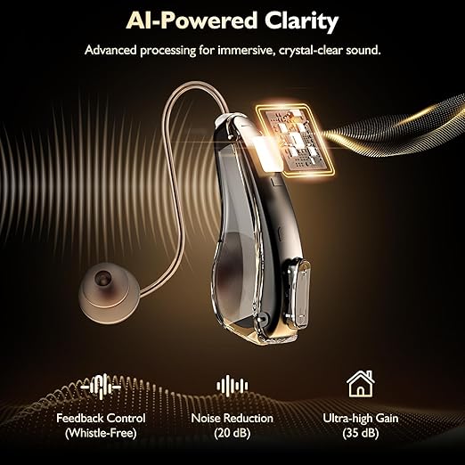 Rechargeable OTC Bluetooth Hearing Aids for Seniors, App Control | Mild to moderate hearing loss, invisible, power with up to 24 hours per charge