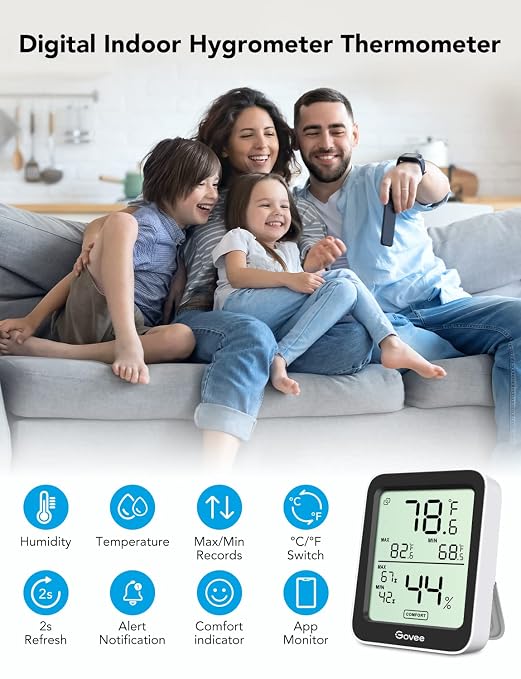 Govee Indoor Hygrometer Thermometer 3Pack H5075 with Bluetooth App Control | Room Temperature Humidity Meter, 164t Remote Monitor, Smart Alerts, 2 Years Data Storage Export, for Bedroom Wine Cellar