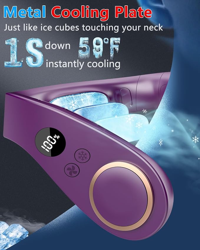 Neck Fan with Cooling Plate-35dB Quiet Powerful fans that blow cold air-5 Speed&Power LED Display-24H USB 5500mAh Bladeless Wearable Personal AC Cooler for Women,Men,Kids,Travel,Outside,Indoor Black