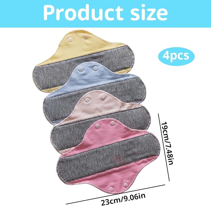4 PCS Washable Incontinence Pads, Reusable Leak-Proof Design for Light to Moderate Needs,Reusable Incontinence Pads for Women in Yellow, Blue, Pink, Yellow