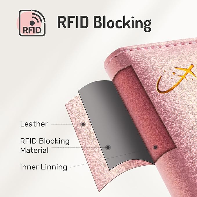 Forvencer Passport Holder Cover with Money Pocket, RFID Passport Wallet | Premium Passport Cover, Cute Passport Book Card Case, Waterproof Travel Accessories for Women, Rose Gold