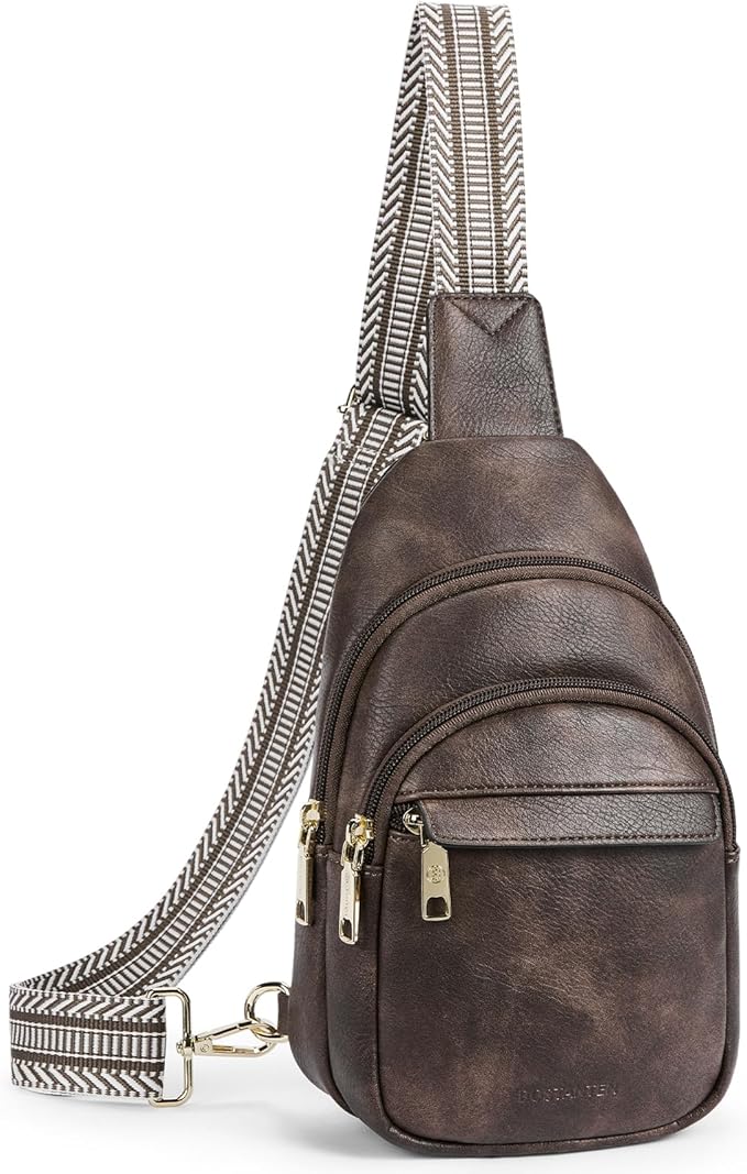 BOSTANTEN Sling Bag for Women Leather Crossbody Bags Fanny Pack Chest Bag for Travel | Adjustable Wide Strap, Small, Anti Theft, Lightweight, Multi Pockets and Carrying Way, Card Slot, Cute Trendy for Everyday