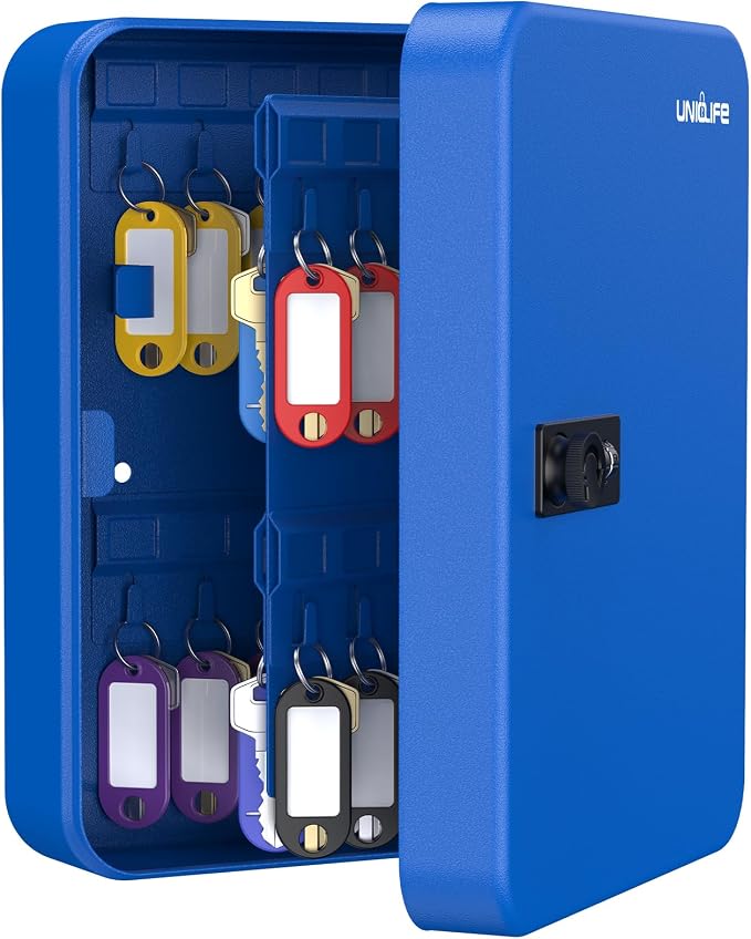 Uniclife 48 Keys Lock Box for Keys with Code, Wall Mount Key Lock Box with Code, Lockbox for Keys, Key Lockbox with Tags, Key Cabinet, Key Storage Box for Home Office & Company, Blue