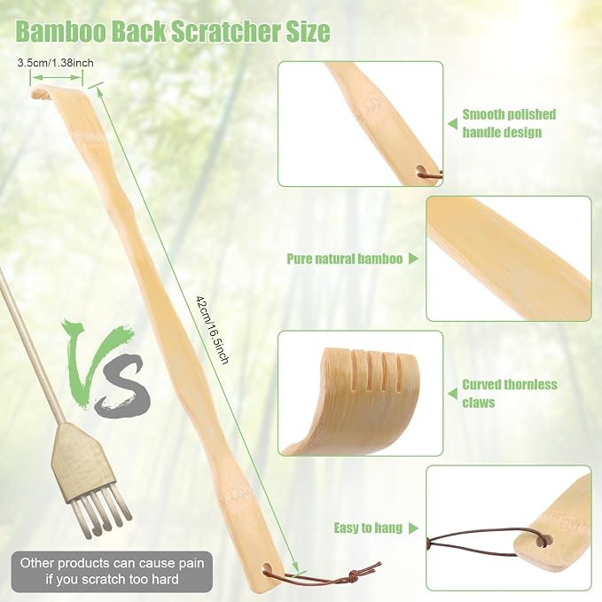 HOFASON 3 Pack Wooden Bamboo Back Scratcher for Adults Men Women, Gifts for Seniors, Small Funny Gifts for Elderly Men Women, 16.5 Inch Long Handle Back Scratchers Easter Basket Stuffers