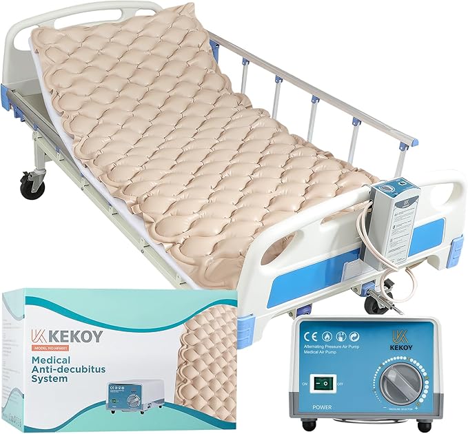Kekoy Alternating Air Pressure Mattress Pad, Bed Sore Prevention, Hospital Bed Mattress Topper with Whisper Quiet Pump & Waterproof Heat Resistant Ulcer Cushion Pad for Home Use 75" x 35"-Beige