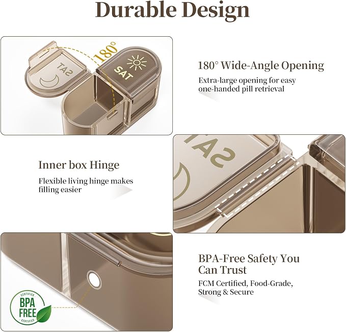 Betife AM PM Pill Organizer 7 Day, Weekly Pill Organizer Box 2 Times a Day | Portable, Cute, Easy Open, Airtight, Fashion, Dust-Proof, Reusable, Sturdy