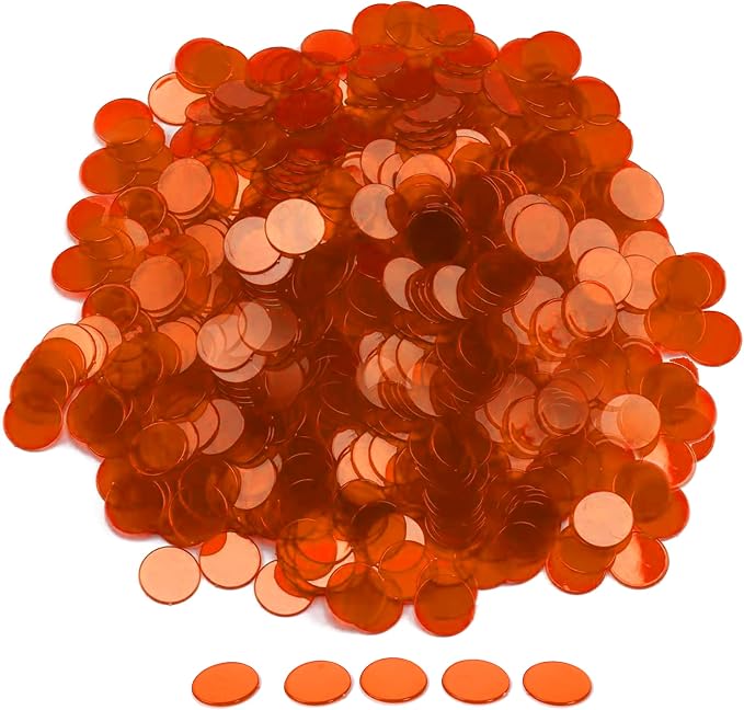 GSE Games & Sports Expert Orange Bingo Chips, 5,000 Pieces 3/4-Inch High-Contrast Transparent Counting Chips for Bingo Games, Parties