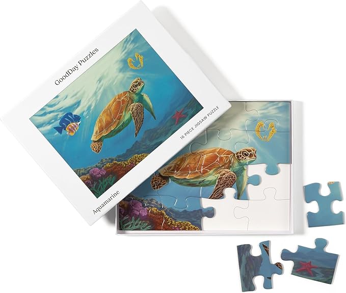 Large Piece Jigsaw Puzzle – Easy & Colorful, Dementia & Memory Activities for Seniors, Elderly Gifts, 16 Pieces, Aquamarine