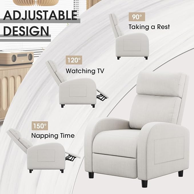 Homall Recliner Chair, Recliner Sofa Fabric for Adults, Beige Recliners | Home Theater Seating with Lumbar Support, Reclining Sofa Chair for Living Room