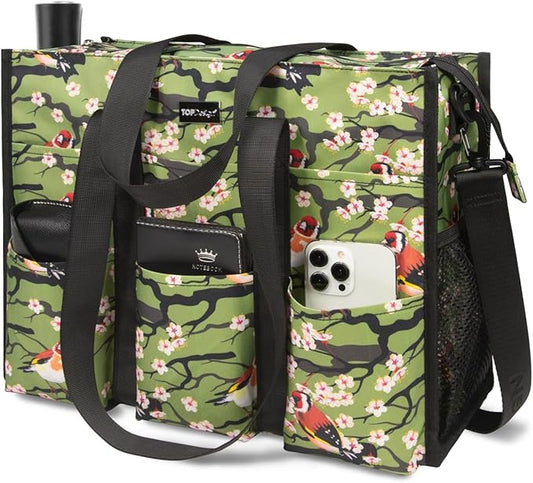 TOPDesign Utility Water Resistant Tote Bag with 22 Pockets, Top Zipper Closure & Thick Bottom Support, for Working Women