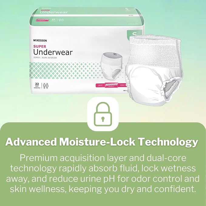 McKesson Super Adult Incontinence Underwear, [88 Count], Moderate Absorbency, Small, 20-34 in. Unisex Bladder Leak Protection, Pull-On Style with Tear-Away Sides, Postpartum and Incontinence Support