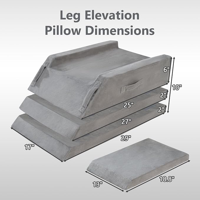 Wedge Pillow for Sleeping, Bed Wedge Pillow for After Surgery 4-Height Memory Foam Leg Elevation Pillow for Swelling Back Pain Relief Sciatica Knee Ankle Pain Bed Support Legs L 29"