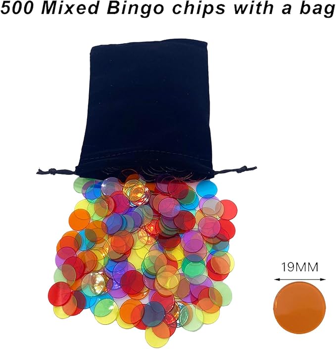 JUNWRROW Deluxe Bingo Game Set-6 Inch Metal Cage, Master Board,75 Colored Balls, 50 Bingo Cards,500 6 Color Mix Chips and 2 Bags,Ideal for Large Groups