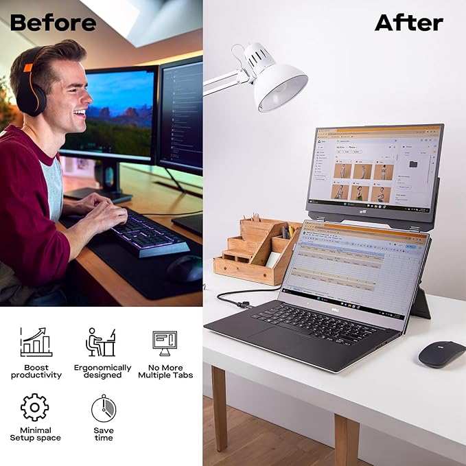 Duex Float Mobile Pixels 15.6" Stacked Portable Screens, Full HD IPS 1080P Touchscreen Monitor with Built-in Kickstand, USB Type-C/HDMI Plug and Play, Support Windows/Mac/Android/ChromeOS/Switch