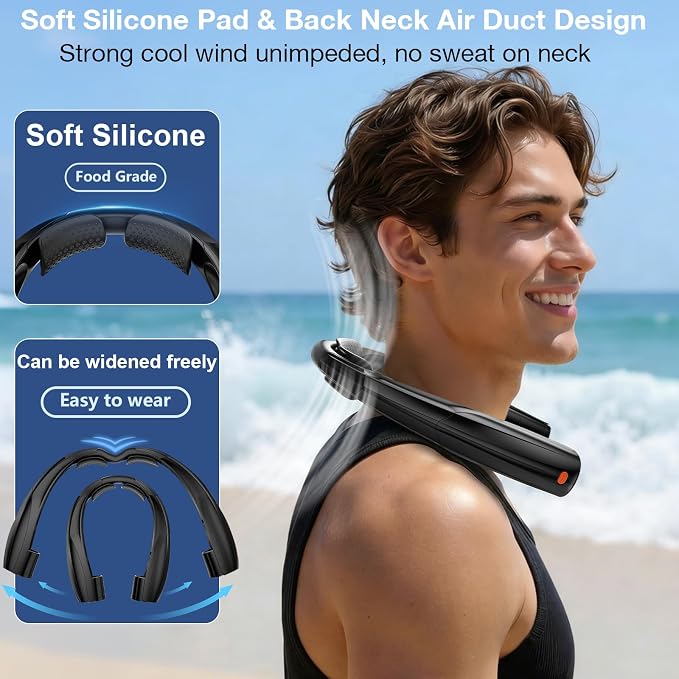 Portable Neck Fan, 6 Speeds Rechargeable Personal Fan with AI Chips, Hands-Free 360° Faster Cooling Wearable Fan, Ultra Quiet for Home, Office, Travel, Indoor, Outdoor - Black