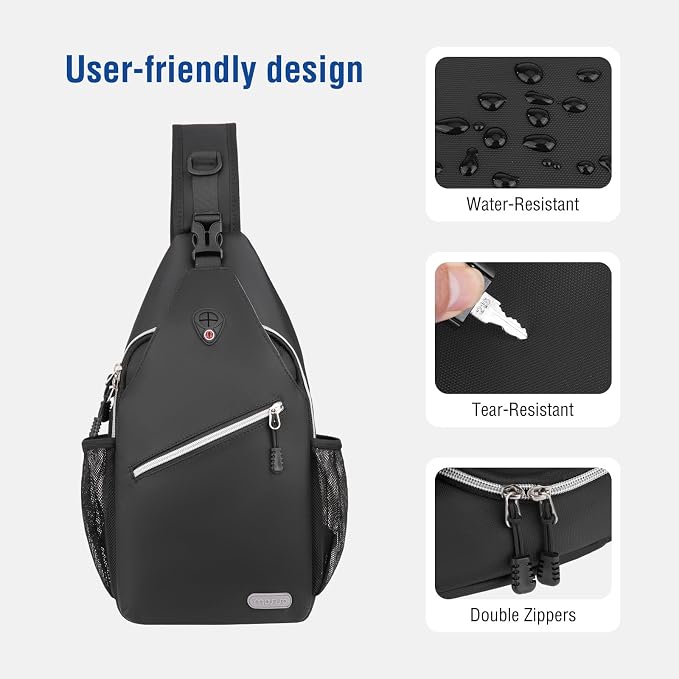 MOSISO Small Sling Bag for Men, Crossbody Shoulder Chest Daypack Bag | Sling Backpack for Casual Travel Hiking
