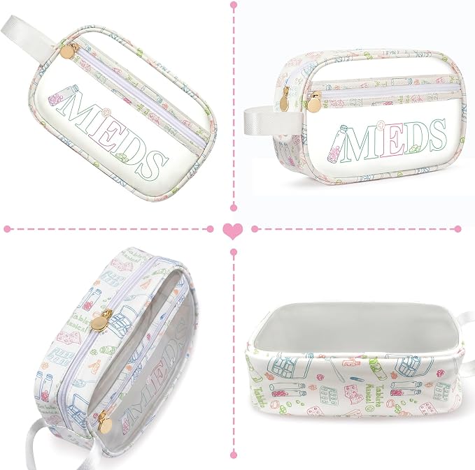 COSHAYSOO Clear MEDS Bag Medicine Travel Case Pill Pouches for Traveling Small Medication Organizer Purse for Women Teen Girls, Car Emergency Medicine Kit Accessories Airplane Park Trip Essentials