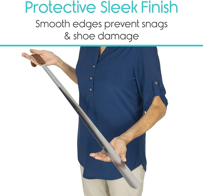 Vive Extra Long Handled Shoe Horn (31.5 Inches)- Metal Shoehorn for Men and Women- Large Standing Reach Assist for Seniors