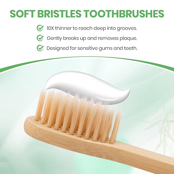 Bamboo Toothbrushes Soft Bristles 10 Pack, Biodegradable BPA Free Soft Bristles Toothbrushes for Adult, Eco-Friendly, Natural Wooden Organic Toothbrush