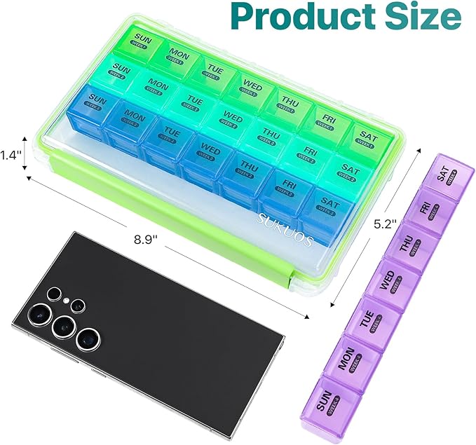 Sukuos Monthly Pill Organizer 4 Week, Large Pill Box Moisture/Dust-Proof Cases for Month Vitamin/Fish Oil/Supplements with Clear Lid, Easy to Open & Clean