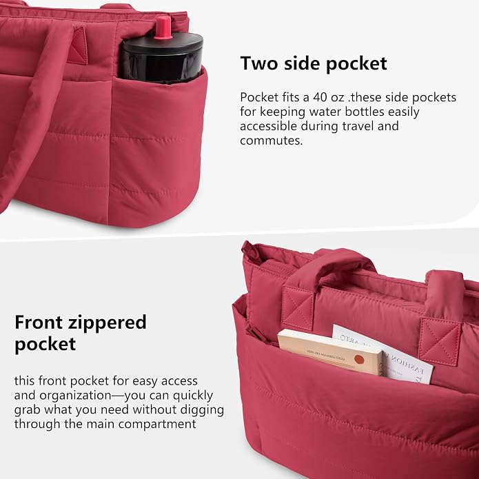 Puffer Tote Bag for Women Quilted Nurse Bag Lightweight Work Bag for Teacher Travel Handbag with Multiple Pockets