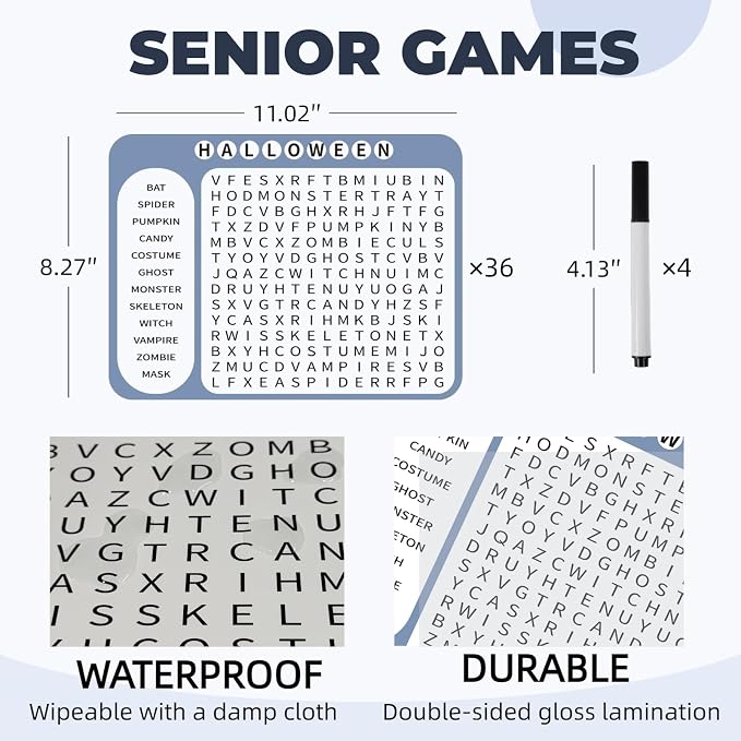 12 or 36 Pcs Reusable Word Search Cards for Dementia Game-Dementia Activities for Seniors with Alzheimer's-Elderly Alzheimer's Toys-Large Print Word Search Books (36 Large Print Word Search Books)