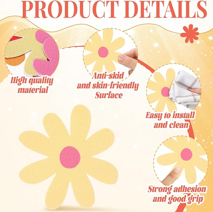 24 Pcs Flower Non Slip Bathtub Sticker Daisy Skidproof Shower Sticker Anti Slip Shower Decals Bathe Treads Adhesive Appliques Scraper Bright Flower Adhesive Decal for Bathroom Decor