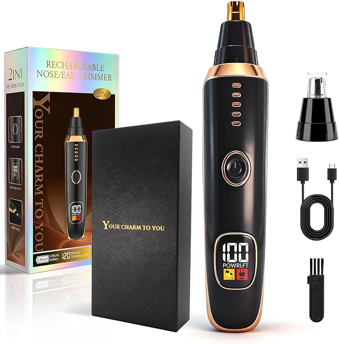 Nose & Ear Hair Trimmer with LED Display for Men and Women, 2026 USB Rechargeable Facial Trimmer Clipper for Easy Cleansing, Portable Painless Grooming Kit,Gift Box Included