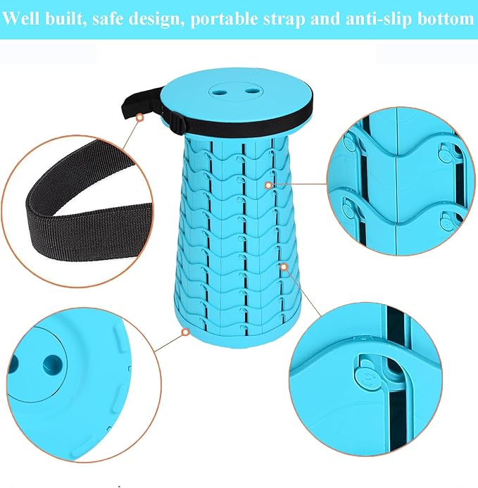 Fishboy Upgraded Collapsible Stool, 400lbs Max Weight, Lightweight But Sturdy, Portable Retractable Folding Telescoping Foldable Camping Stool for Adults Outdoor Fishing Hiking BBQ
