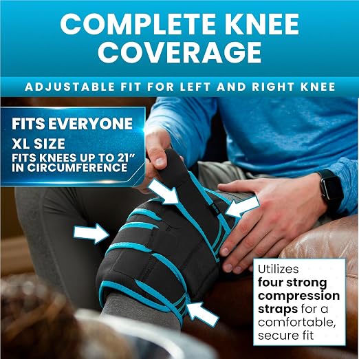 Vive Knee Ice Pack Wrap - Cold/Hot Gel Compression Brace for Pain Relief | Strap for Arthritis Pain, Tendonitis, ACL, Athletic Injury, Osteoarthritis, Women, Men, Running, Meniscus, Patella, & Surgery