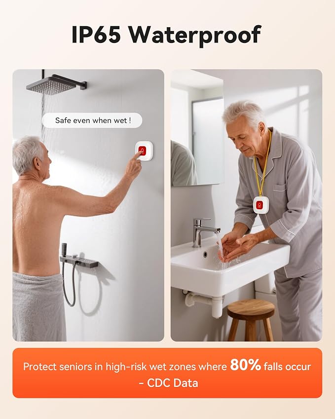 PILSAMAS WiFi Caregiver Wireless Call Button System - 2 Lanyard + 1 Pull Cord Emergency Button, No Monthly Fee APP Alert, Custom Names/Tones, Elderly Safety for Mobile, Bathroom & Bedside Care