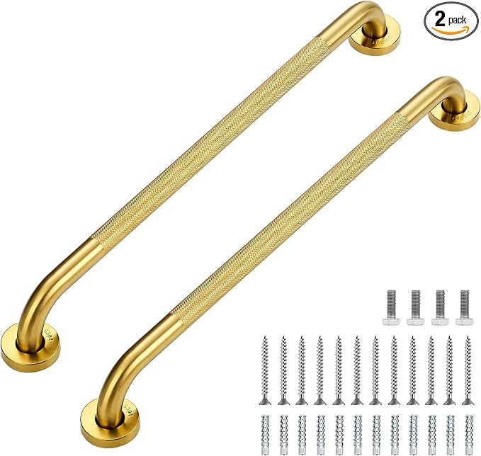 Grab Bars for Shower, 2 Pack 24-Inch Anti Slip Shower Handles for Elderly, Safety Shower Grab Bar, Stainless Steel Handicap Grab Bars for Bathroom,Toilet (Gold, 1" Diameter)