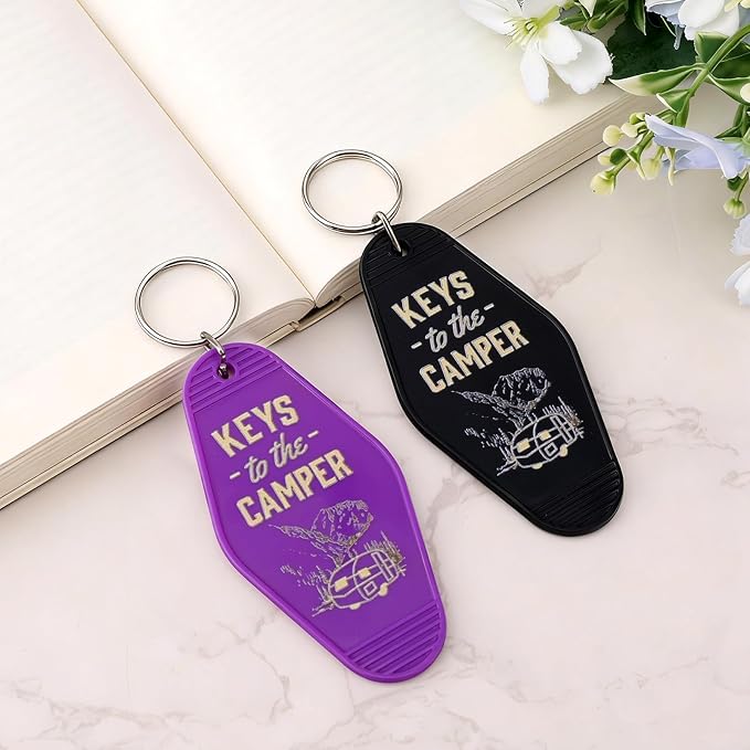 Mikovivi 2pcs Camping Keychain, Plastic Camper Keychain Holder RV Accessories for Men & Women, Thoughtful Gifts