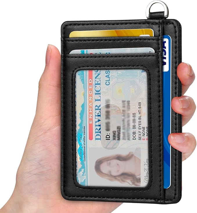 Slim Minimalist Front Pocket Wallet, RFID Blocking Credit Card Holder Wallet with Detachable D-Shackle for Men Women