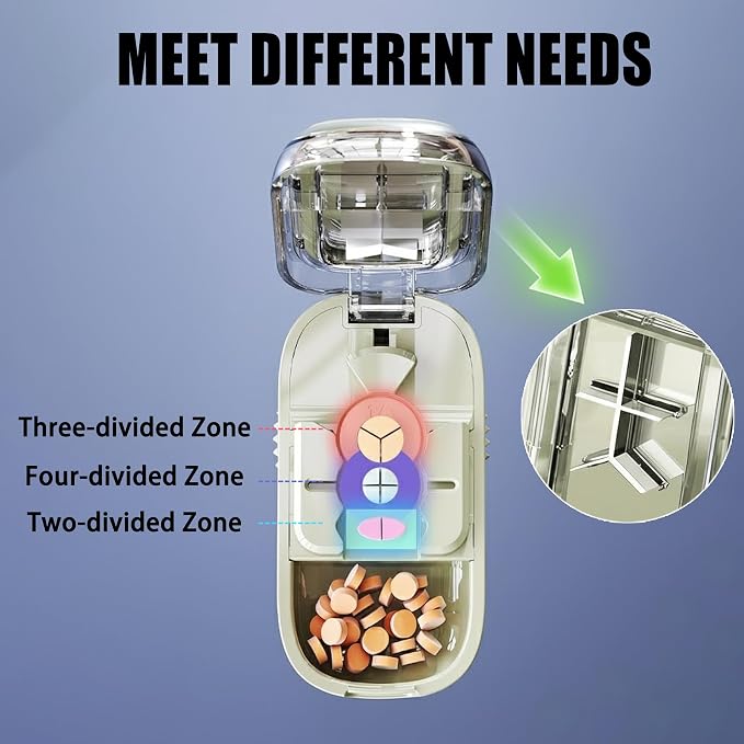 Pill Cutter Splitter for Small and Tiny Pills - 1/2&1/3&1/4Adjustable Pill Splitter with Centering Device for Cutting Multiple Pills, Accurate Alignment and Easy to Use (Beige)