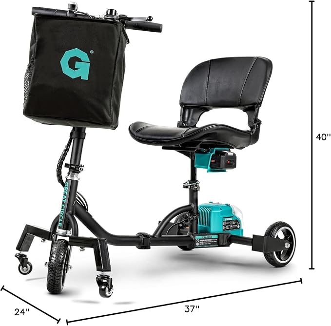 G Mobility Scooter – 3 Wheels, 35 lb Folding Aluminum Frame, Anti-Tip Footrests, Includes (1) 48V 2Ah Li-Ion Battery and Charger, Supports 275 lbs, Airline Friendly