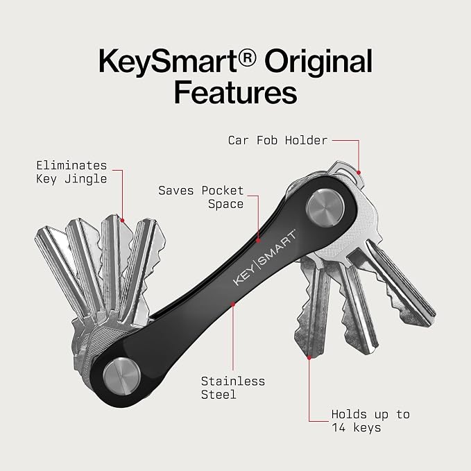 KeySmart Original Key Holder - Compact Key Organizer for Key Chain, Minimalist Clutter-Free EDC Keychains Key Ring, Black, 8 Keys, 2 Pack