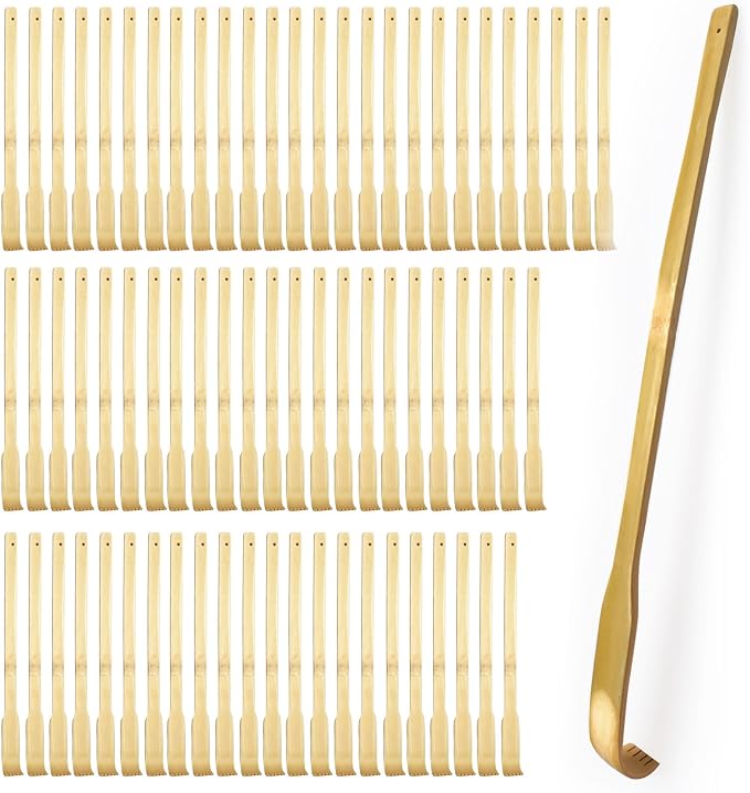78 Pcs Bamboo Back Scratcher for Itching Relief and Body Massage Bulk Wooden Long Traditional Manual Back Massager for Elderly Women Men, Family, Friends, Nursing Gifts