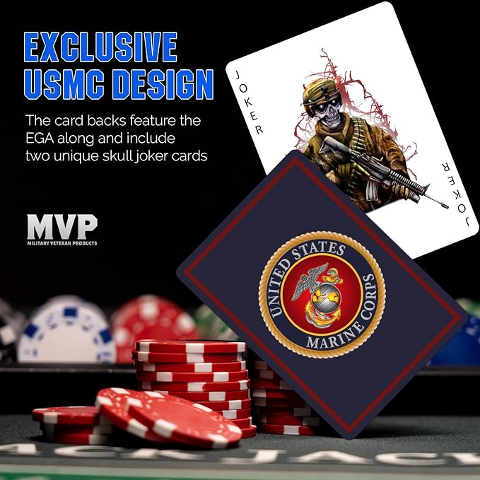 Military Gift Shop USMC Professional Quality Marine Corps Playing Cards with Marine Corps Rank Insignia - Gifts | Disabled Vet Owned Business - USMC Playing Cards