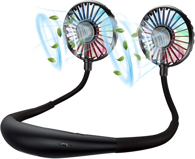 YALTOON Neck Fan - 2600mAh Battery Operated Hands Free Fan, Portable Hang Around Neck Fans for Fishing, Camping, Hiking, Working, USB Powered, Over 12 Hours Cooling
