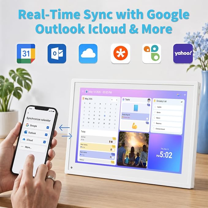 10 inch Digital Calendar Digital Picture Frame Electronic Calendar – Interactive Smart Family Planner, No Subscription, Chore Chart, Meal Planner, Star Reward, Sync Cal Via App, Gift for Mom Dad