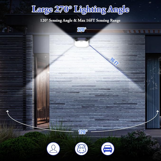 Solar Outdoor Lights, 16-Pack Super Bright 178 LEDs Motion Sensor Wall Light with 270° Wide Angle & 3 Modes, Waterproof Solar Powered Security Light for Patio Garden Garage Front Door