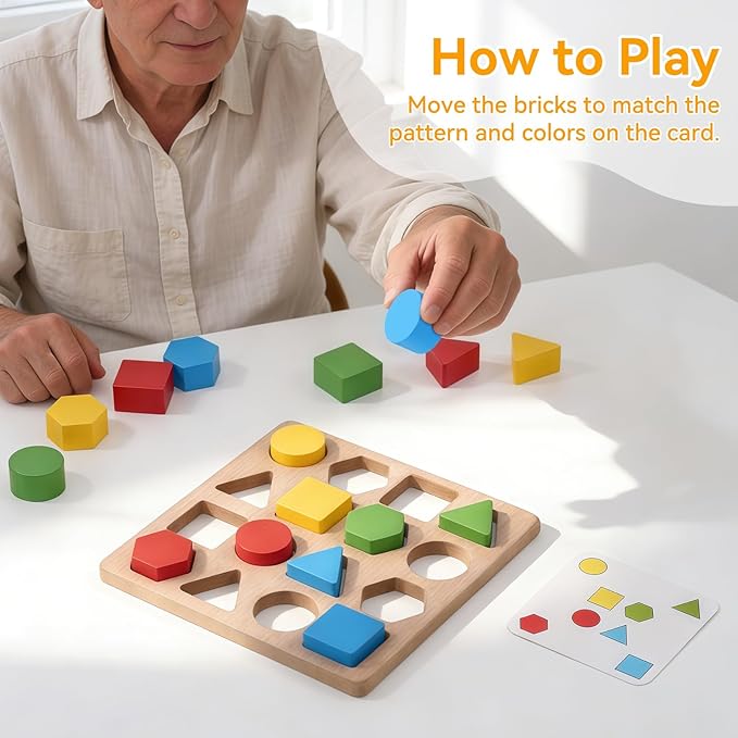 Dementia Puzzles Gifts for Seniors, Activity Kits for Dementia Patients, Fidget Sensory Products for Alzheimers，Pattern Blocks Set for Fractions, Symmetry, Patterning and Creativity
