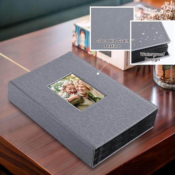 Ywlake Photo Album 4x6 300 Pockets, Leather Photo Albums Holds 300 Horizontal Only Pictures Grey