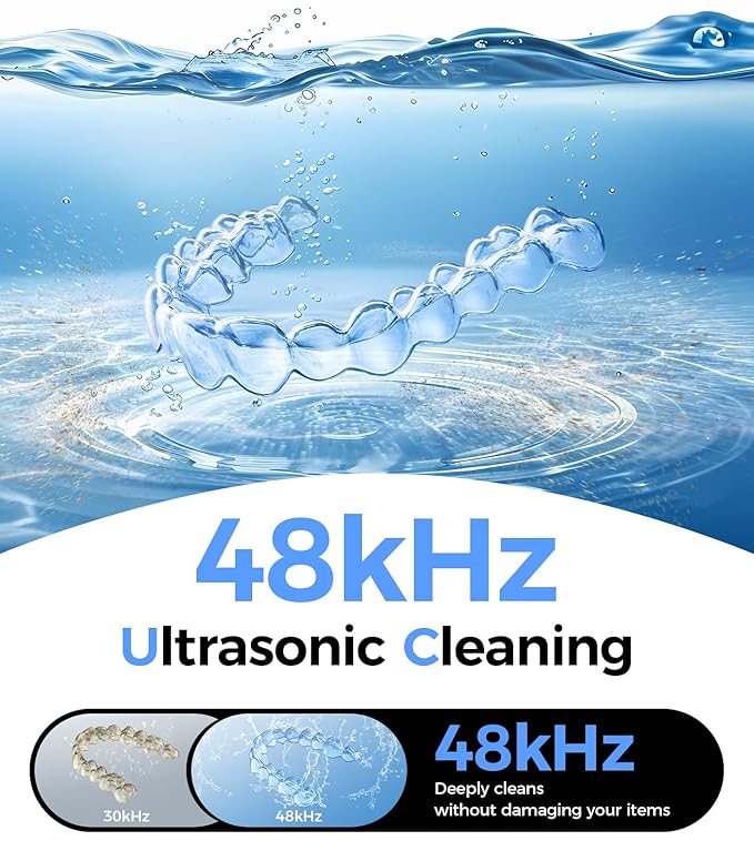 Retainer Cleaner 48kHz, Ultrasonic Retainer Cleaner Machine with 4 Modes for Dentures, Aligners, Mouthguards, Retainers, Jewelry Cleaner and Dental Cleaning Pod (Black)