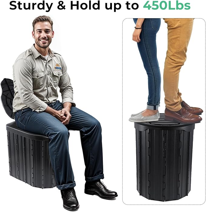 Camping Toilet, Portable Toilet for Adults, Camp Toilet with Handbag, Travel Potty for Camping, Hiking, RoadTrip, Car, Tent, Truck Drivers (black-15.7''H)